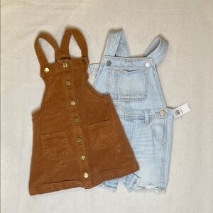 Brown Corduroy Dress and Light Blue Denim Shorts Overalls